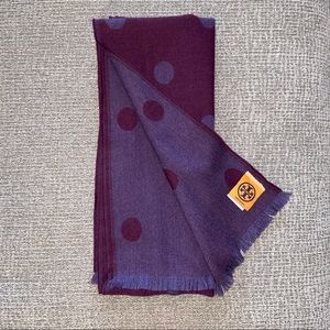 Tory Burch Purple Polka Dot Wool Scarf